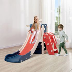 5 In 1 Kids Slide and Climber Playset, Freestanding Toddler Playground with Basketball Hoop, Telescope, Ball and Storage Space for Indoor Outdoor