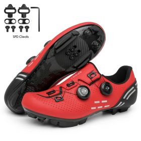 Ultralight Cycling Shoes Mtb Carbon Fiber Road Bike Boots Men Mountain Bicycle SPD Cleats Shoes Women Biking Speed Flat Sneaker (Color: red mtb cleats)