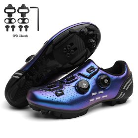 Ultralight Cycling Shoes Mtb Carbon Fiber Road Bike Boots Men Mountain Bicycle SPD Cleats Shoes Women Biking Speed Flat Sneaker (Color: blue mtb cleats)