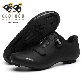 Road Bike Shoes Carbon Men Cycling Sneaker Mtb Self-Locking Cleats Bicycle Shoes Flat Speed Sneaker Women Racing Biking Footwear (Color: all in black road)