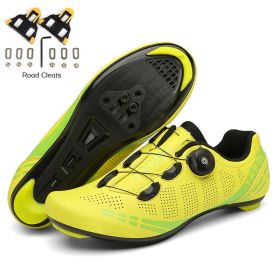 Road Bike Shoes Men Cycling Sneaker Mtb Cleat Shoes Flat Speed Sneakers Women Racing Bicycle Sneaker Mountain Biking Boots Spd (Color: yellow road)